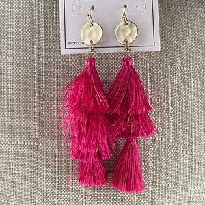Melrose And Market Women Earrings Red Fringe Gold Tone Jewelry New